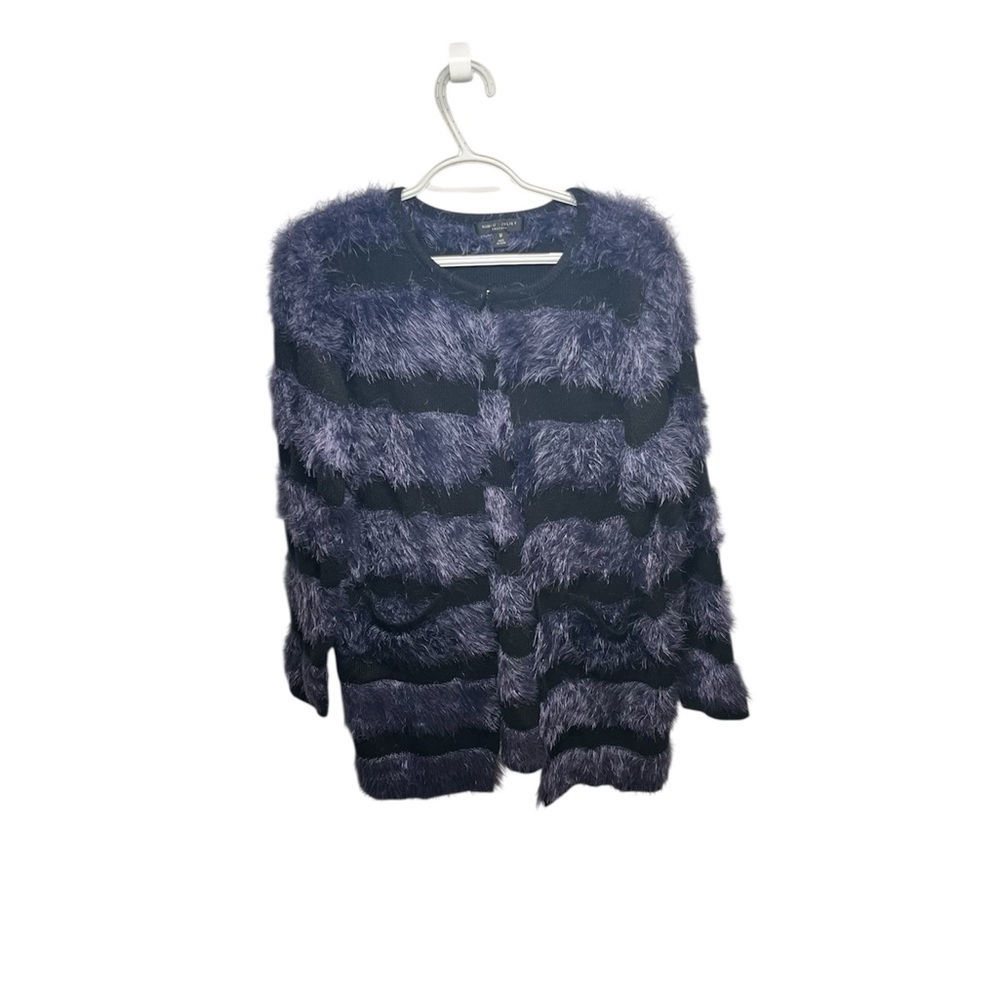 Romeo & Juliet Couture Fuzzy Striped Cardigan in Black and Purple